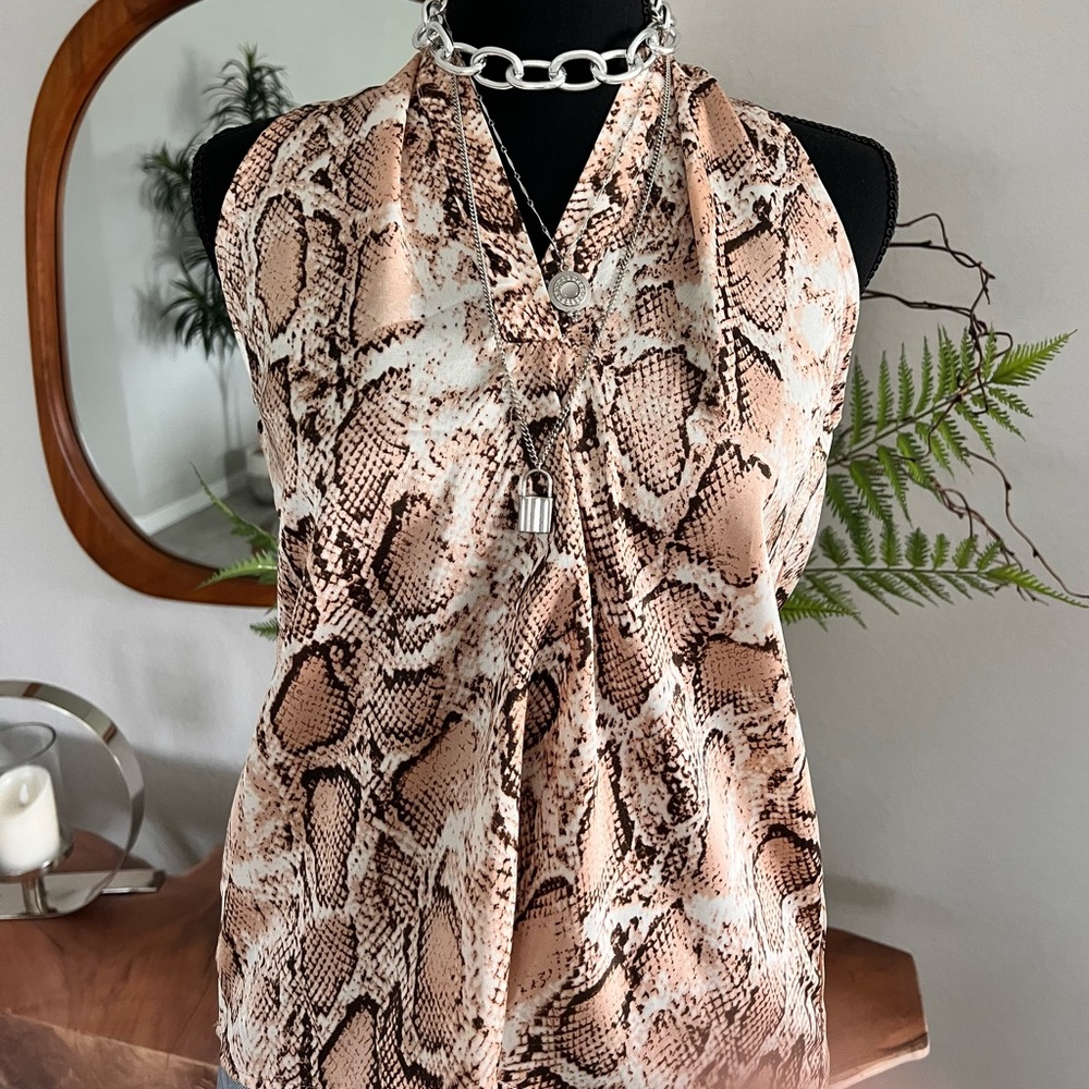 NWOT - Snakeskin Draped Detail Silky Halter Top